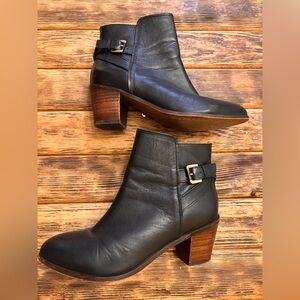 Sam Edelman Black Leather Ankle Boots with Wooden Heel